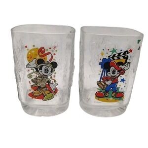 Mickey Mouse Square Drinking Glasses Walt Disney World McDonalds 2000 Set of Two